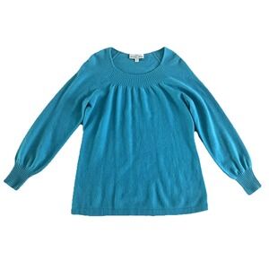 Precious Fibers 100% Cashmere Sweater SM Blue Pleated Front Cozy Womens Pullover